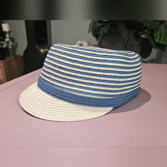 MARKS & SPENCER Paper Straw Beach Newsboy Nautical Hat In Blue/white.M/L - Picture 3 of 9